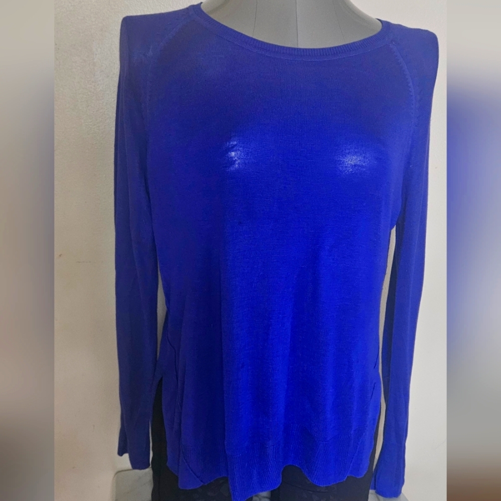 ZARA Knit Women’s Sweater Large Blue Long Sleeve Pullover Light Viscose Blend